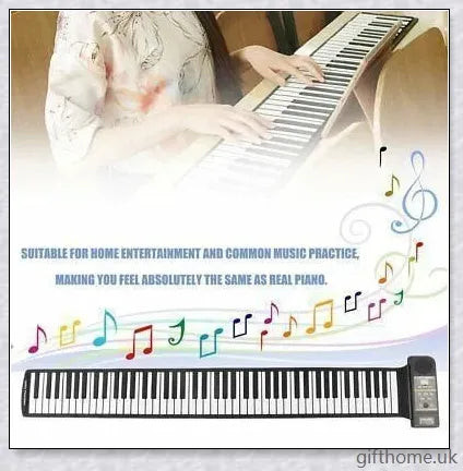 Portable electric piano with 88 or 61 keys, high-quality sound, and a compact, rollup design for easy transport