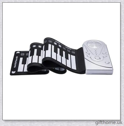 Portable electric piano with 88 or 61 keys, high-quality sound, and a compact, rollup design for easy transport