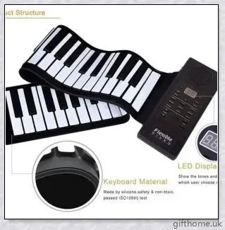 Portable electric piano with 88 or 61 keys, high-quality sound, and a compact, rollup design for easy transport