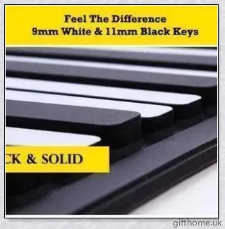 Portable electric piano with 88 or 61 keys, high-quality sound, and a compact, rollup design for easy transport