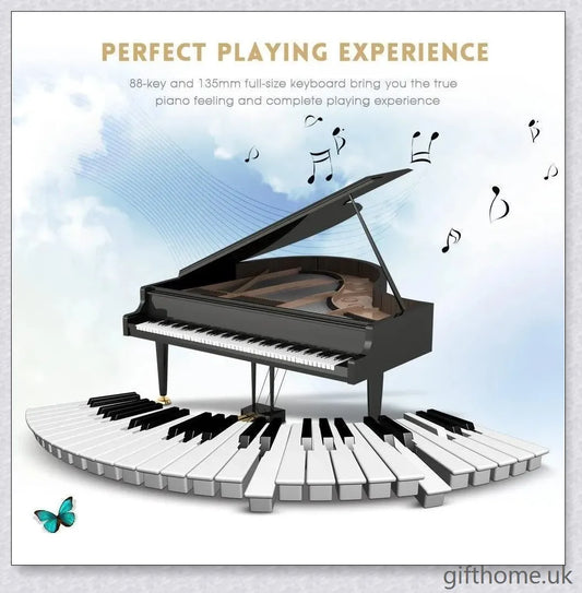 Portable electric piano with 88 or 61 keys, high-quality sound, and a compact, rollup design for easy transport