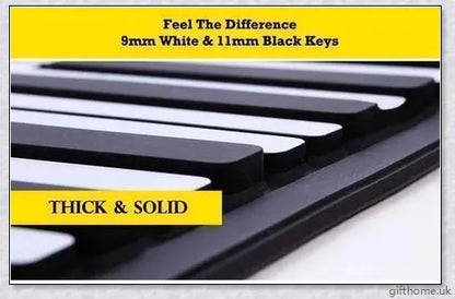 Portable electric piano with 88 or 61 keys, high-quality sound, and a compact, rollup design for easy transport
