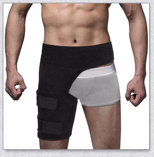 Premium hip stabilizer and thigh brace for injury recovery, featuring non-slip design and improved circulation for enhanced mobility and pain relief.