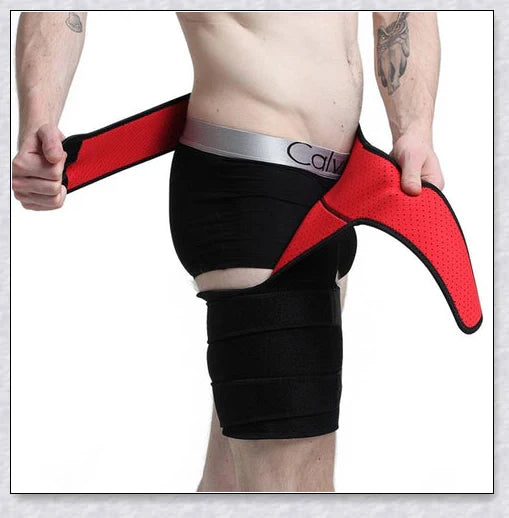 Premium hip stabilizer and thigh brace for injury recovery, featuring non-slip design and improved circulation for enhanced mobility and pain relief.