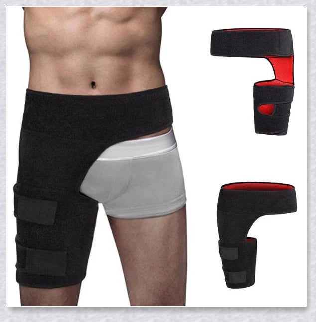 Premium hip stabilizer and thigh brace for injury recovery, featuring non-slip design and improved circulation for enhanced mobility and pain relief.