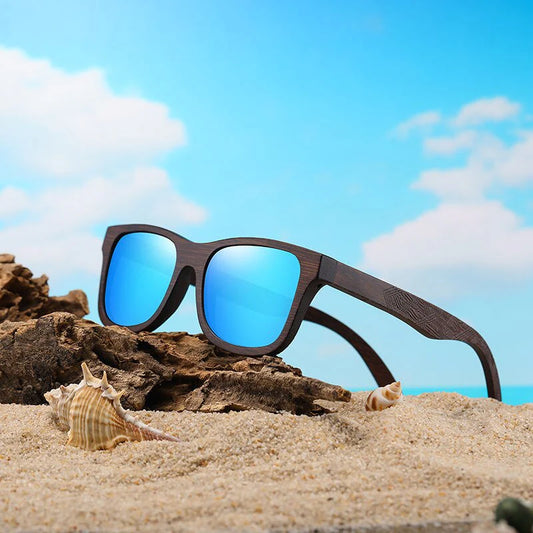 Natural bamboo wooden polarized sunglasses for men with multi-coated lenses and gift box