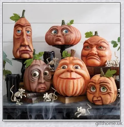 Whimsical and expressive Halloween pumpkin decorations made of durable resin, perfect for indoor and outdoor use.