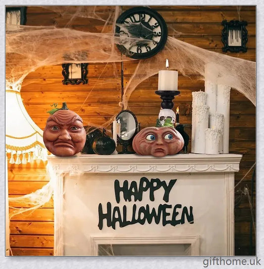 Whimsical and expressive Halloween pumpkin decorations made of durable resin, perfect for indoor and outdoor use.