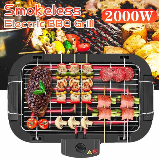 European Standard Smokeless Electric Barbecue Grill with sleek black finish and wave-shaped grill plate