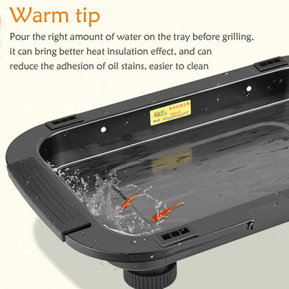 European Standard Smokeless Electric Barbecue Grill with sleek black finish and wave-shaped grill plate