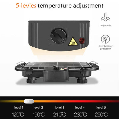 European Standard Smokeless Electric Barbecue Grill with sleek black finish and wave-shaped grill plate