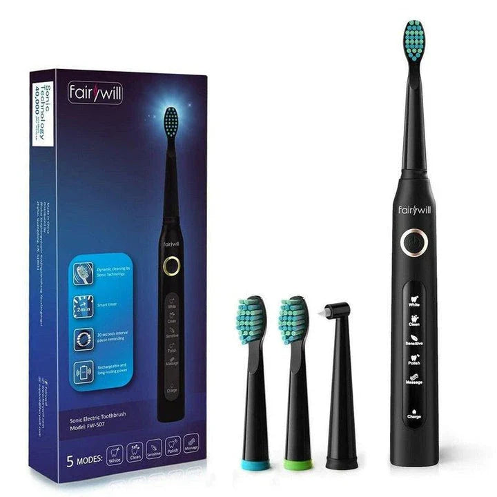 Electric Sonic Toothbrush with 4 Brush Heads - Waterproof, Powerful Cleaning & Rechargeable