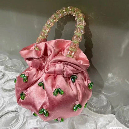 Handmade glass crystal beaded handbag in a chic floral pattern, perfect for formal events and everyday style