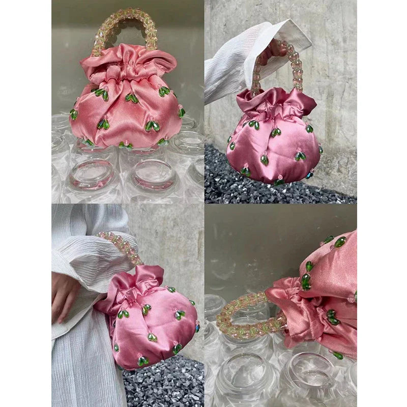 Handmade glass crystal beaded handbag in a chic floral pattern, perfect for formal events and everyday style