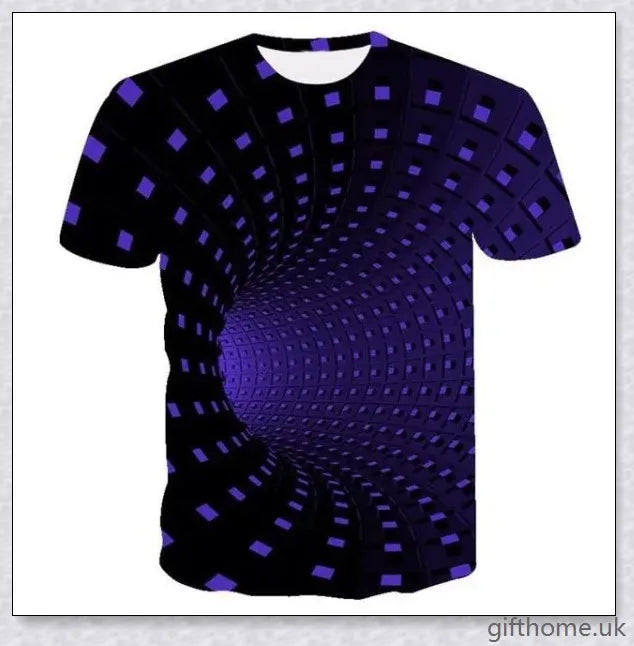 Captivating 3D swirl print design on a high-quality polyester t-shirt for a stylish and attention-grabbing look.
