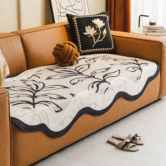 Elegant jacquard leaves pattern sofa cover with anti-slip design for versatile fit and easy maintenance