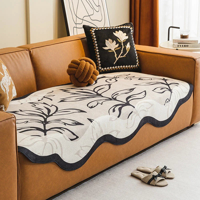 Elegant jacquard leaves pattern sofa cover with anti-slip design for versatile fit and easy maintenance