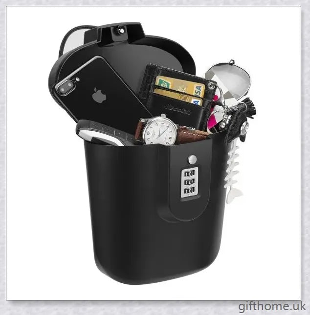 A durable ABS plastic storage bucket with a password lock, ideal for keeping valuables secure during outdoor activities.