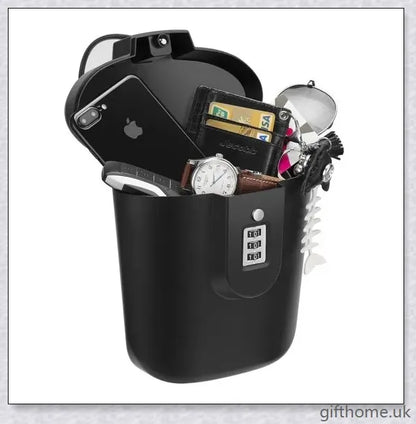 A durable ABS plastic storage bucket with a password lock, ideal for keeping valuables secure during outdoor activities.