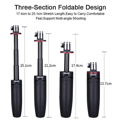 Compact Vlog Tripod - Portable, extendable mini tripod for action cameras, with various angle and height adjustments