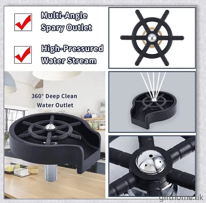Enovo Glass Rinser for Sink - Automatic Glass Washer for Kitchen and Bar, Powerful Water Jets for Thorough Cleaning
