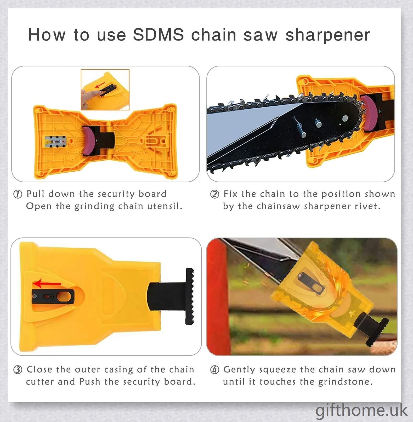 A compact and lightweight chainsaw teeth sharpener with a protective case and high-quality whetstone for quickly restoring the cutting edge of your chainsaw.