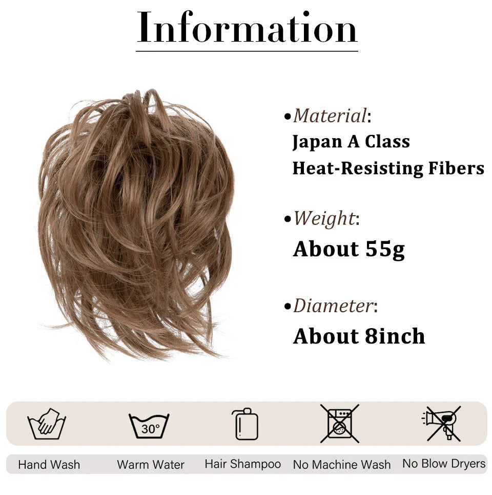 Bud Bun Artificial Hair Bun - Natural Fluffy Long Beard Curly Hair Bun Lazy Updo Chignon