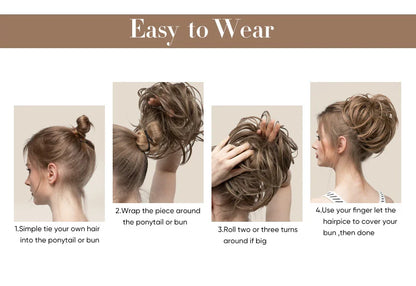 Bud Bun Artificial Hair Bun - Natural Fluffy Long Beard Curly Hair Bun Lazy Updo Chignon
