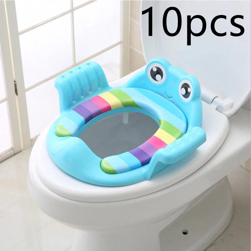 Adjustable non-slip baby toilet seat in Pink, Sky Blue, and Green for safe potty training