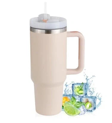 40oz stainless steel coffee mug with handle and straw, BPA-free, various colours available