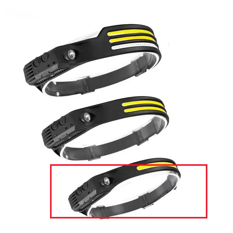 USB Rechargeable LED Induction Headlamp for camping and night riding with adjustable strap