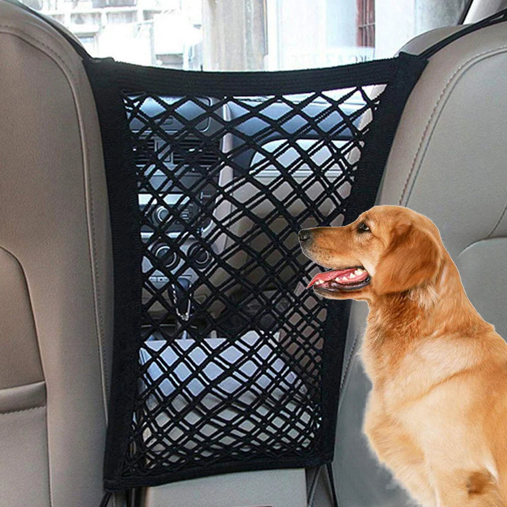 Elastic Car Pet Fence with black nylon mesh for secure pet isolation during travel