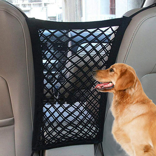 Elastic Car Pet Fence with black nylon mesh for secure pet isolation during travel
