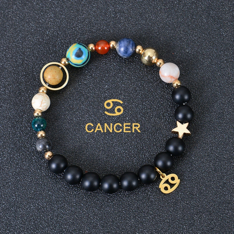 Frosted Stone Beaded Zodiac Bracelet featuring detailed zodiac signs on natural stone beads