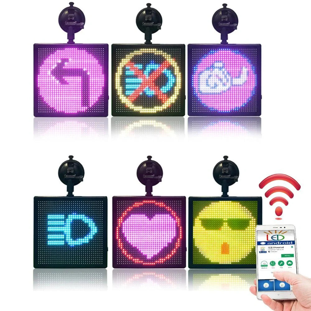 Car Rear Window LED Emoticon Screen displaying vibrant messages