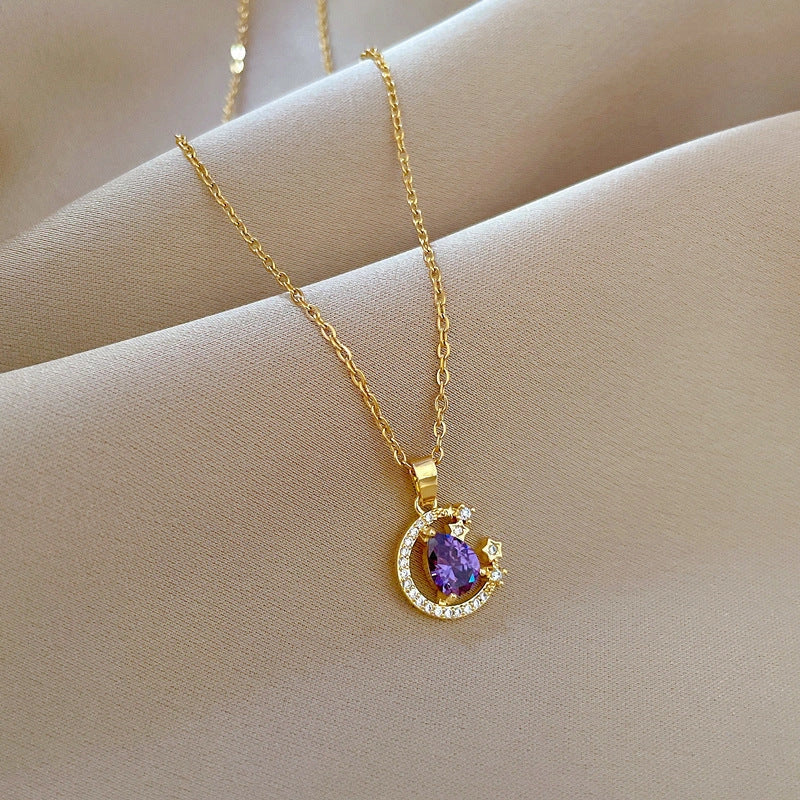 Stainless steel astronaut necklace with rhinestone pendant, adjustable O-ring chain