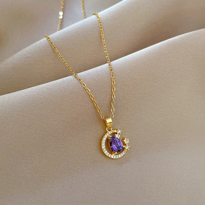 Stainless steel astronaut necklace with rhinestone pendant, adjustable O-ring chain