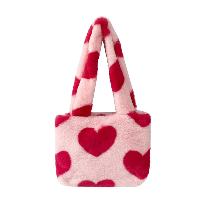 Women's Fashion Love Heart Furry Fluffy Underarm Bag in various colours