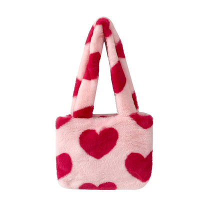 Women's Fashion Love Heart Furry Fluffy Underarm Bag in various colours