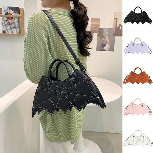 Halloween-inspired Spider Web Messenger Bag with intricate embroidery details, made of high-quality PU leather with adjustable strap