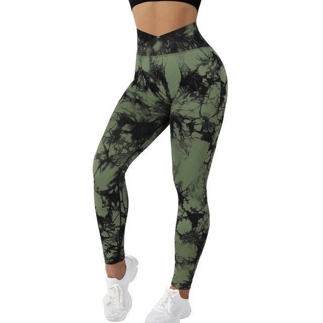 Women's seamless tie-dye leggings with push-up design for yoga and fitness