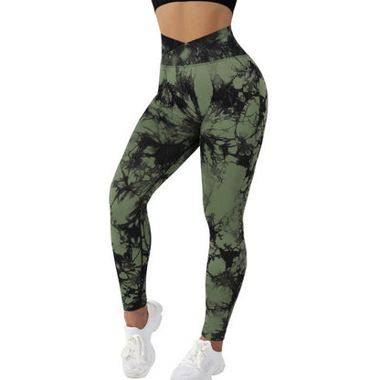 Women's seamless tie-dye leggings with push-up design for yoga and fitness