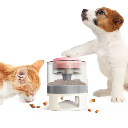 Bullet-shaped pet feeder with anti-slip base and slow feeding design for dogs and cats
