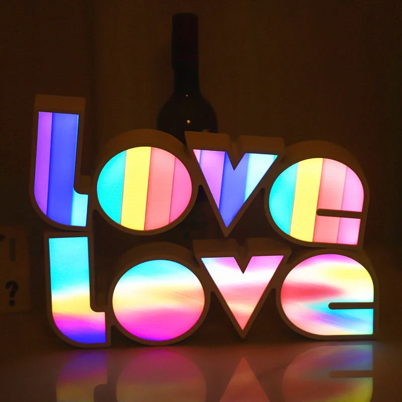 Rainbow-style LED LOVE light with "LOVE" design for romantic and festive decor