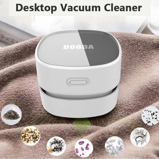 Compact desktop vacuum cleaner with USB charging and strong suction power
