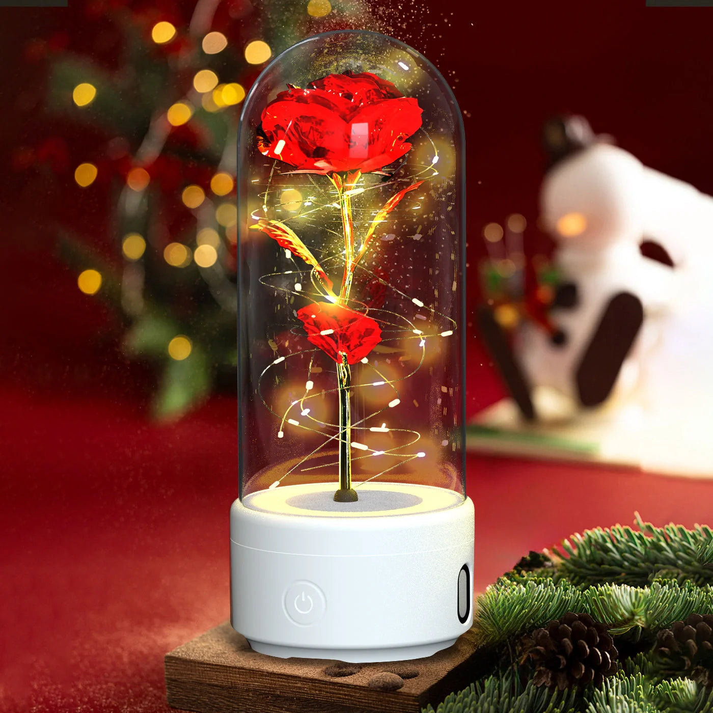 Elegant LED rose light with Bluetooth speaker in glass cover