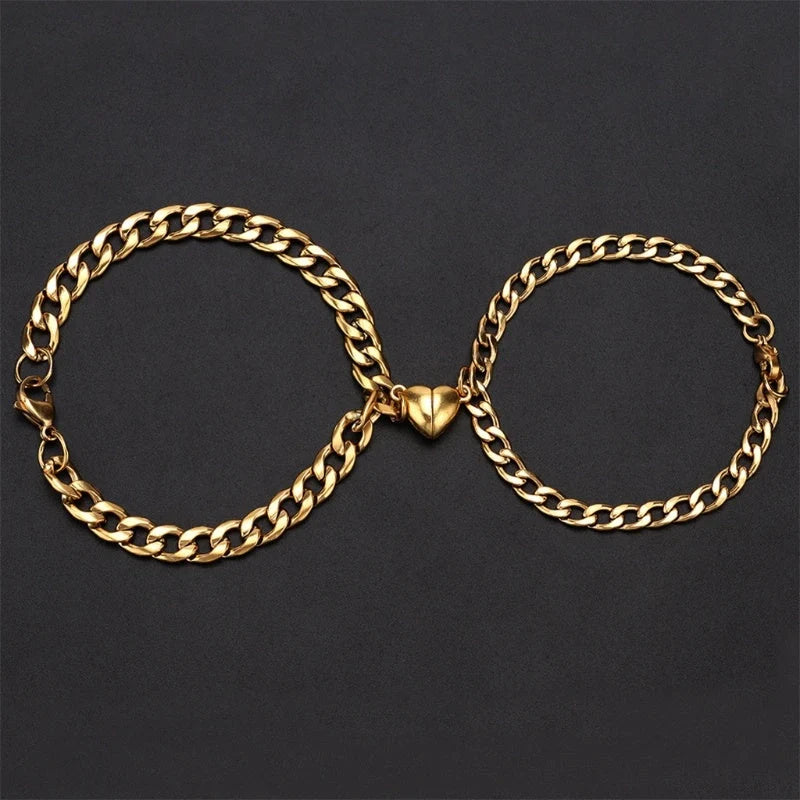 Elegant titanium steel couple bracelets with heart design, perfect for love gifts.
