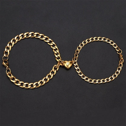 Elegant titanium steel couple bracelets with heart design, perfect for love gifts.