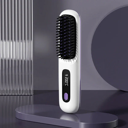 Cordless 2-in-1 Hair Straightener Brush with LCD Display, Offering Versatile Styling on the Go