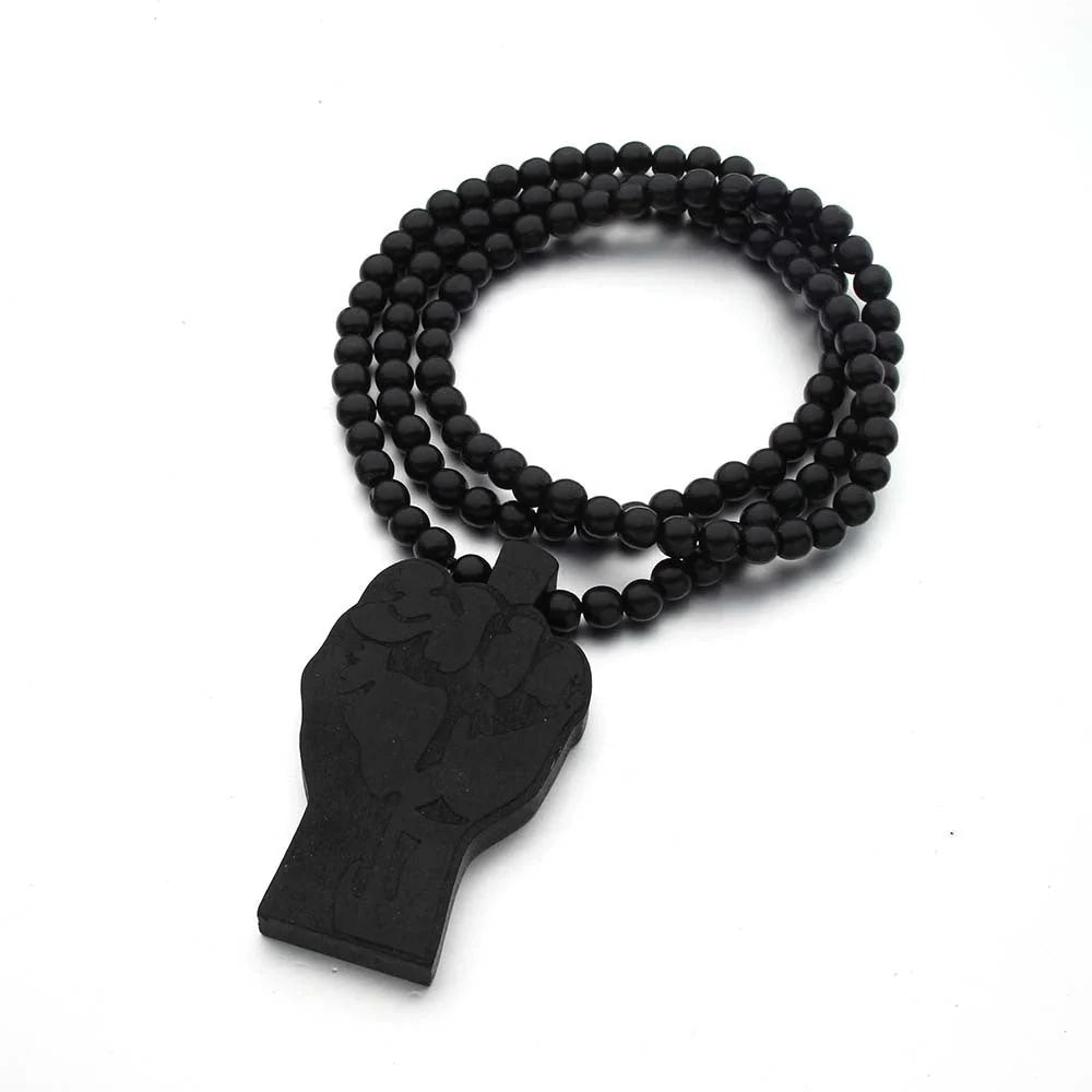 Fist wooden necklace with Hemu beads and 90CM chain for a comfortable fit